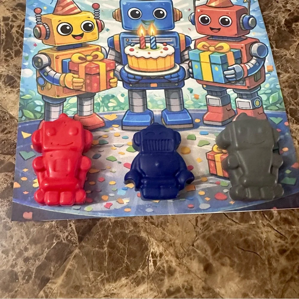 Handmade Robot Themed Crayon Birthday Card NEW